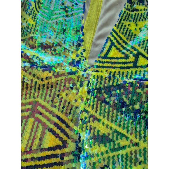 BanJUL Womens Neon Sequin Deep V Romper With Short Sleeves - Picture 4 of 5